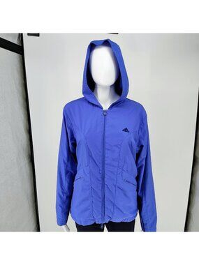 Vintage Adidas Y2K 2003 Women's Blue Hooded Windbreaker Jacket (L) *Fair